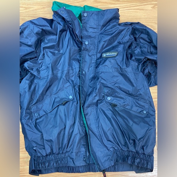 Wetskin Men’s Jacket+ PANTS Size XL Hood Rolls Into Collar Blue/Green Waterproof - Picture 1 of 10